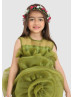 Olive Green Organza Big Flower Unique Flower Girl Dress